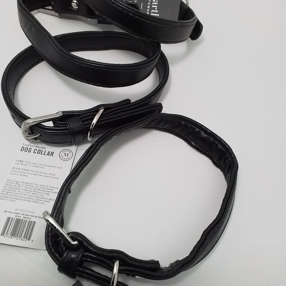 NEW Martha Stewart Leather Bucle Black Medium Dog Collar